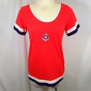 Vtg Montgomery Ward Nautical Lightweight Acrylic Shirt Sweater Patch Red Scoop M